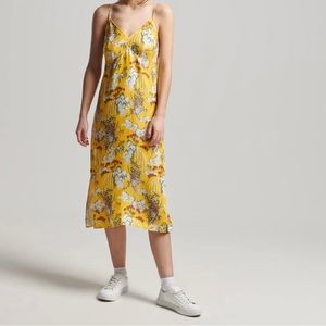 Superdry tiger midi slip dress, yellow gold, xs